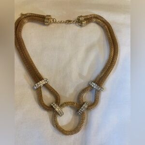 Vintage Gold Tone Mesh Swag Necklace with Rhinestones